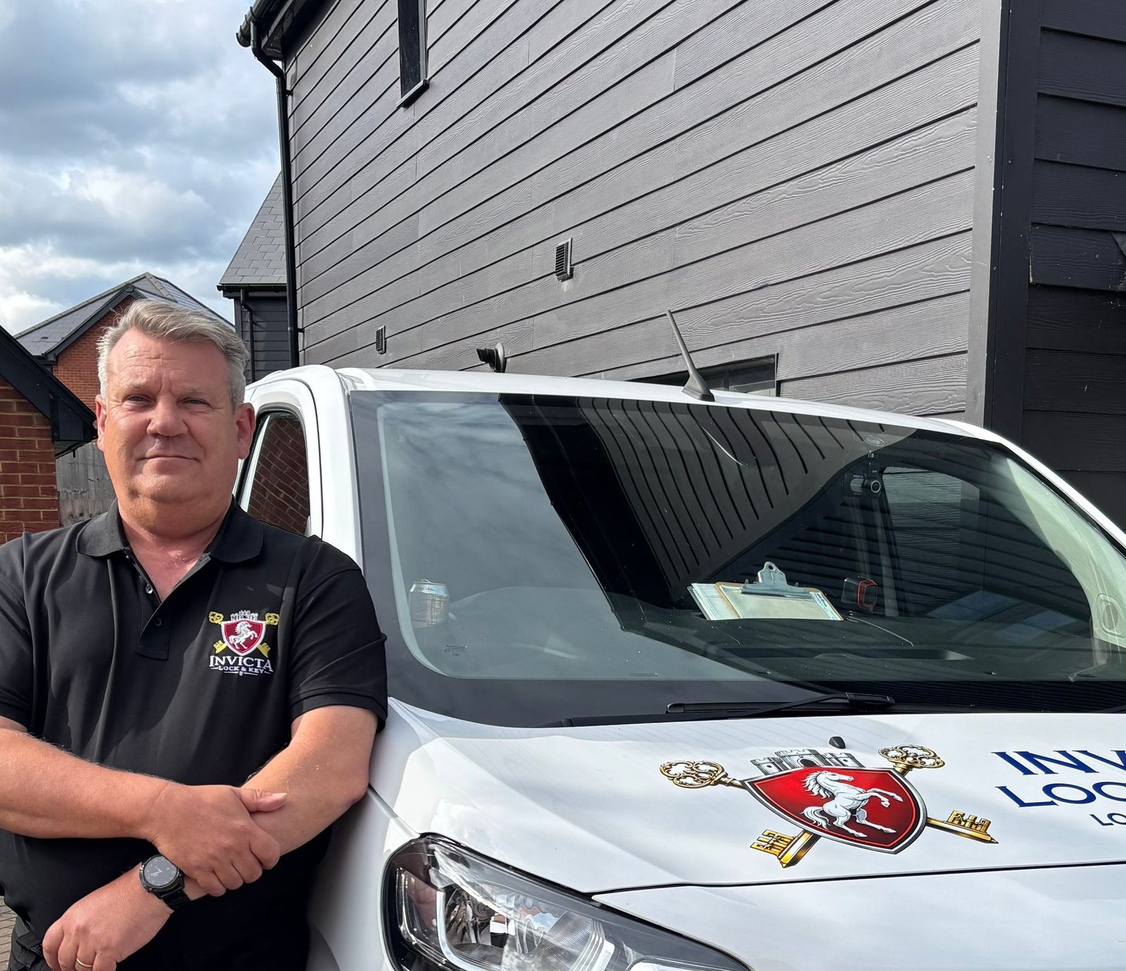 Steve, owner of Invicta Lock and Key, with his branded company van in Kent